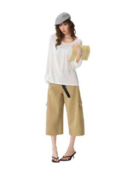 V-Neck Ruched Long Tee