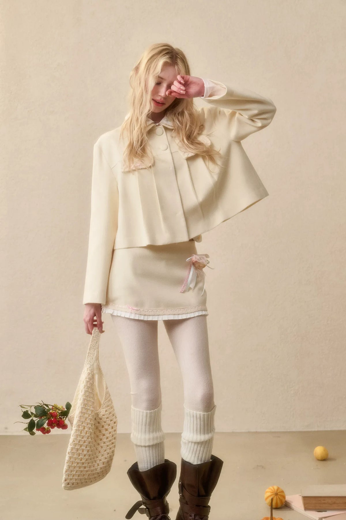 Embroidered Boxy Jacket Skirt Set