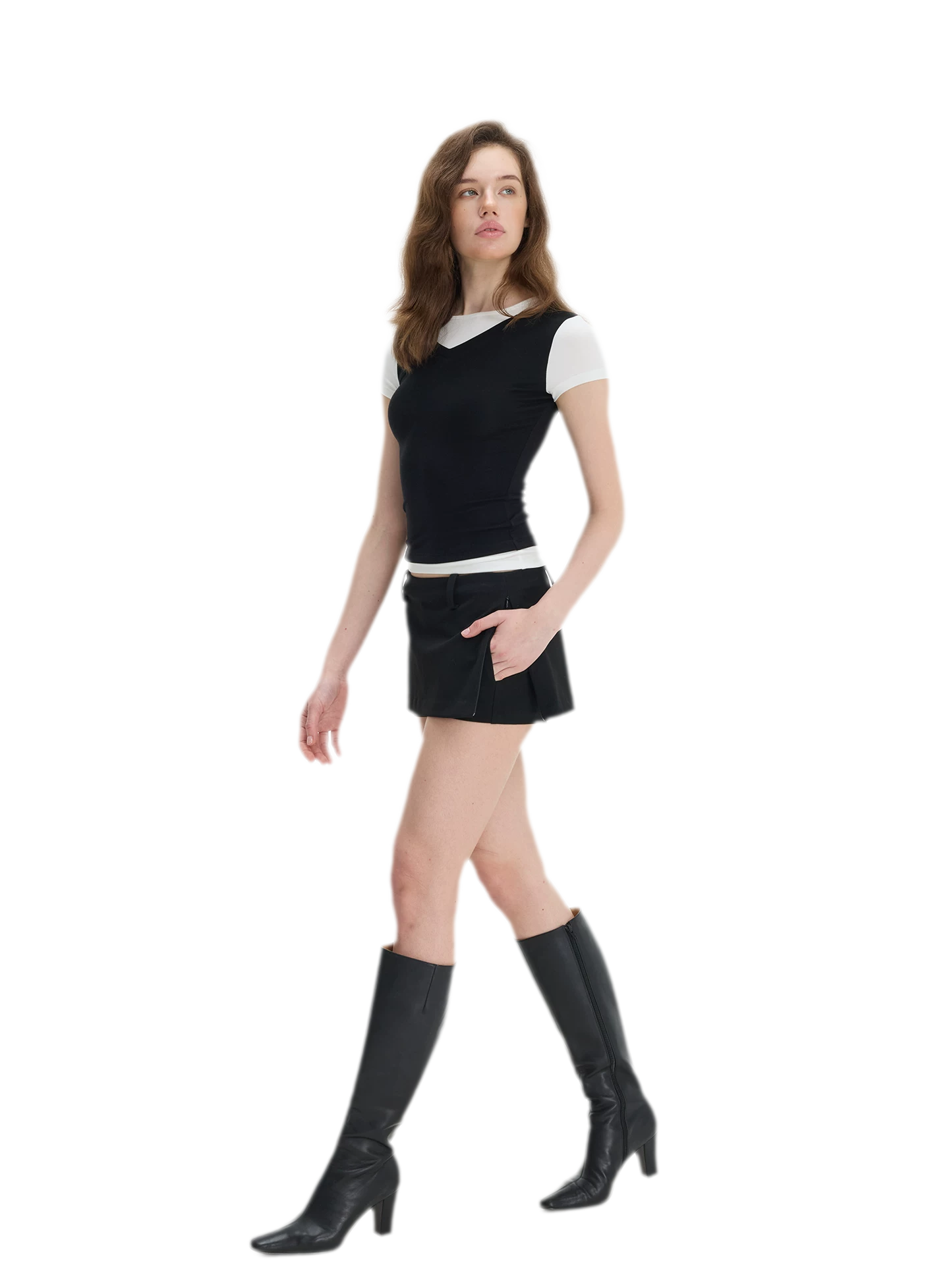 Contrast Faux Two-Piece T-Shirt