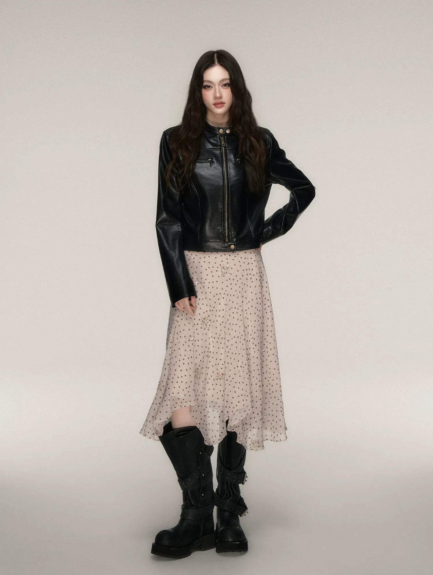 Vintage Stand-Collar Leather Jacket