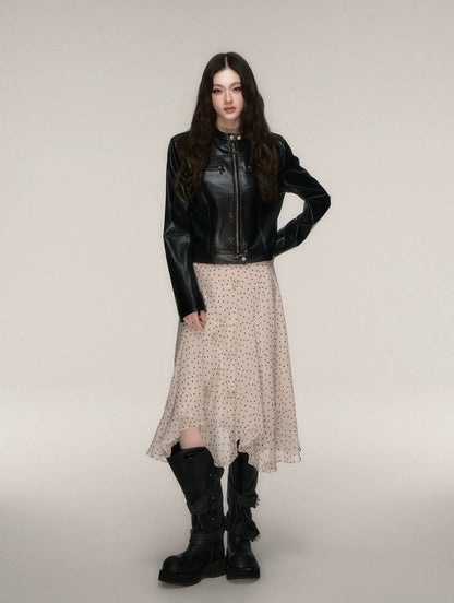 Vintage Stand-Collar Leather Jacket