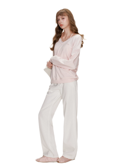 Lace Trim Back Cutout Pullover