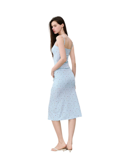 Light Blue Polka-Dot Three-Piece Set