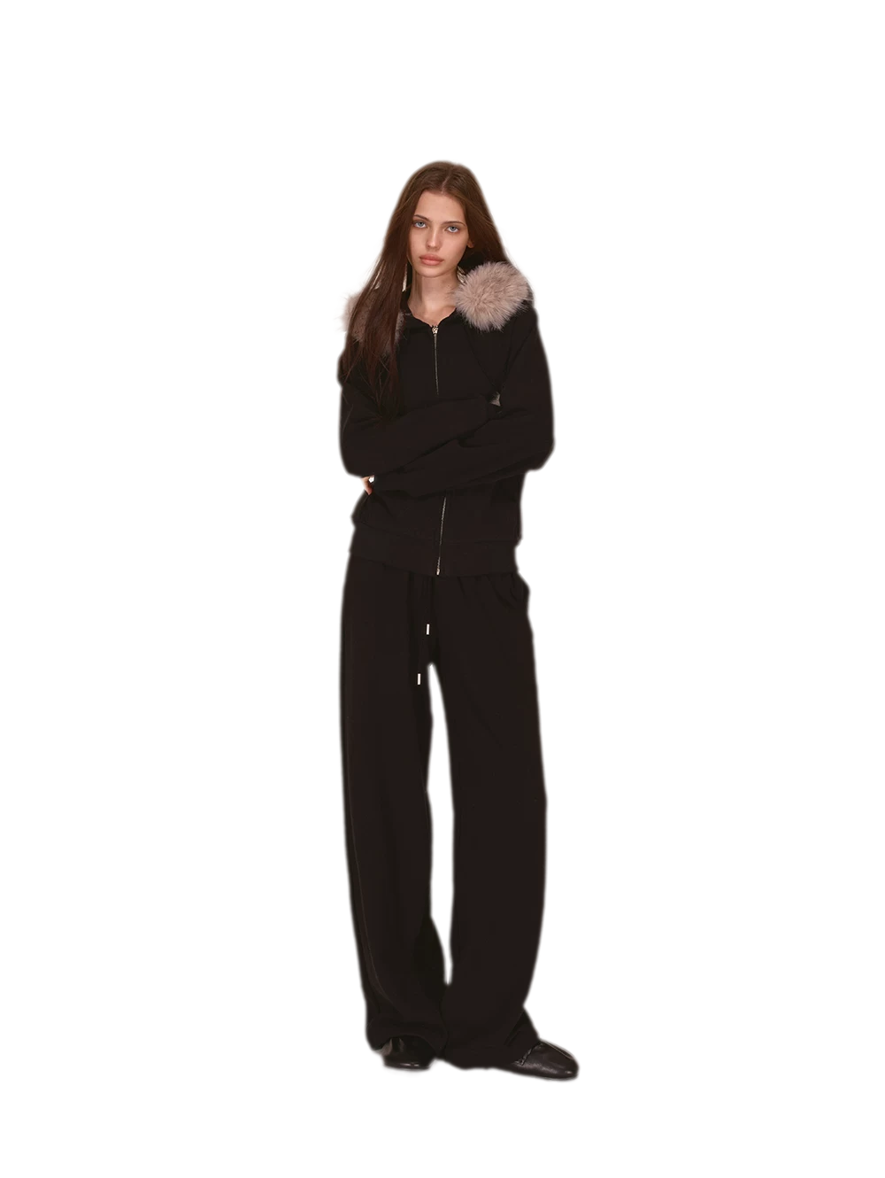 Contrast Fur Hooded Tracksuit