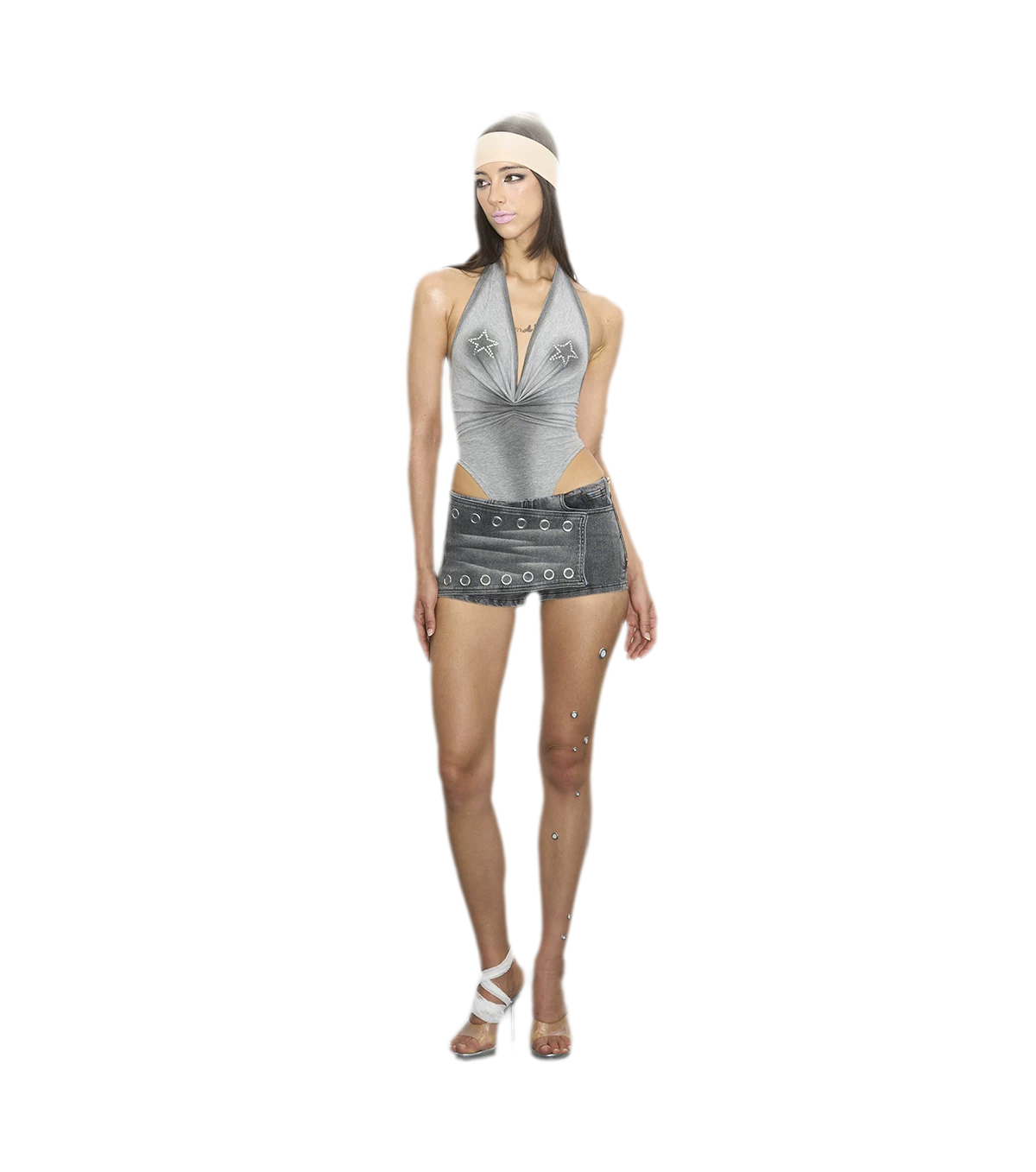 Washed Denim Curved Shorts