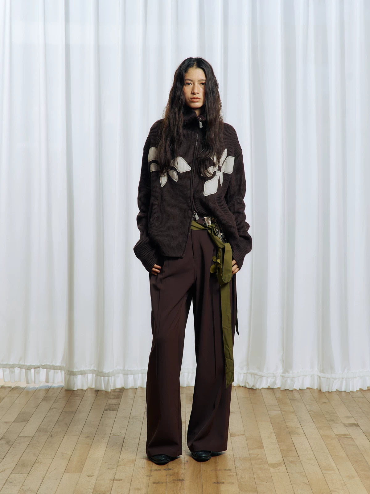 Appliqué Zip-Up Knit Jacket