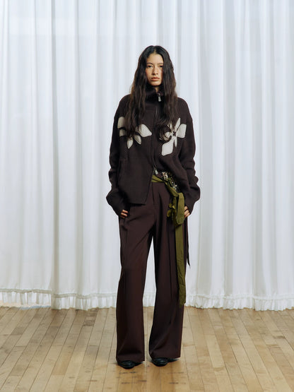 Appliqué Zip-Up Knit Jacket