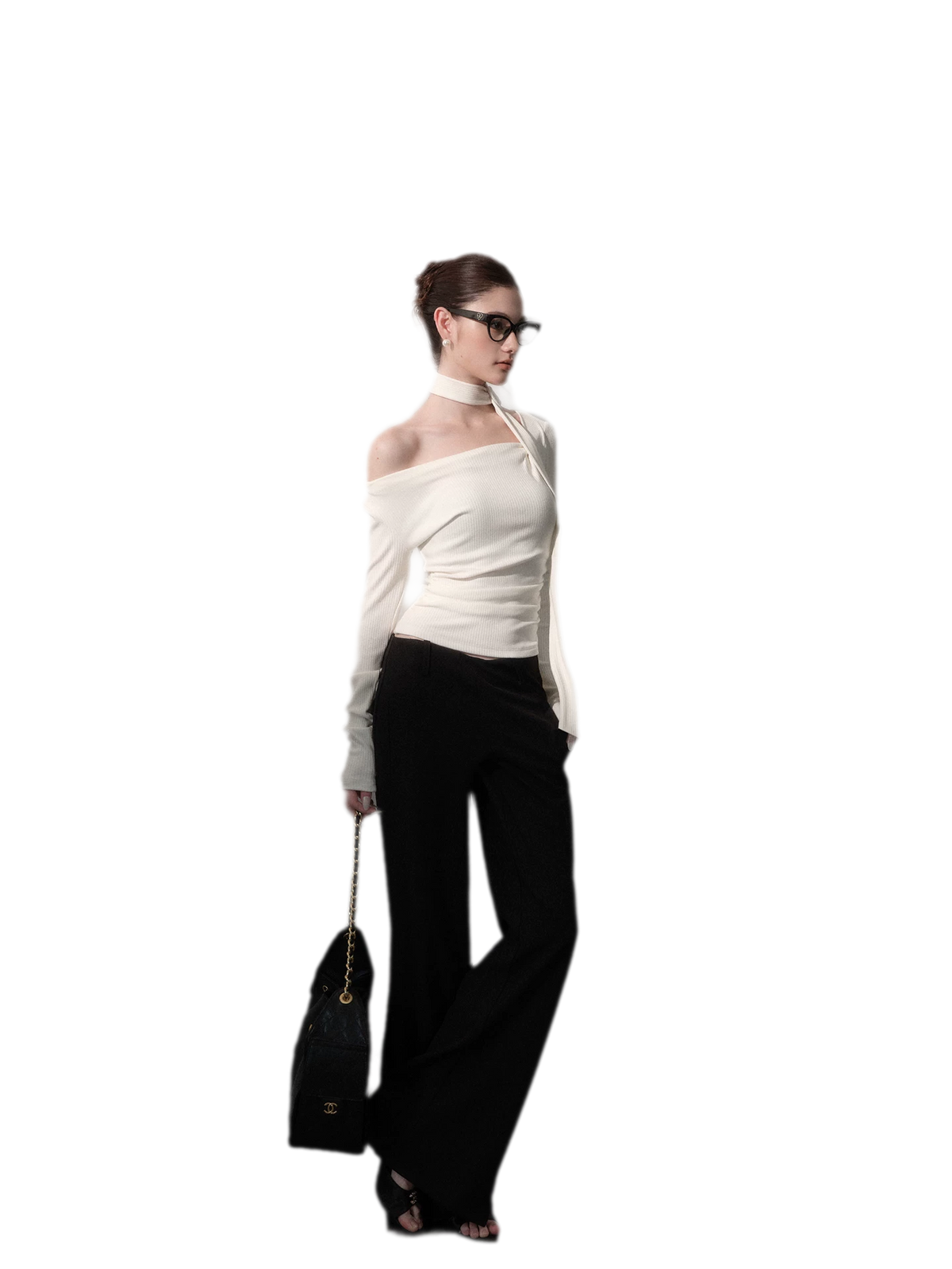 Ribbon Asymmetric Knit Top
