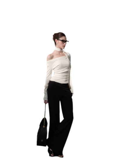 Ribbon Asymmetric Knit Top