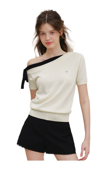Wool Blend Bow Knit Tee