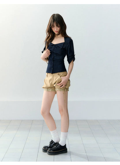 Korean Style Stretch Denim-Look Shirt