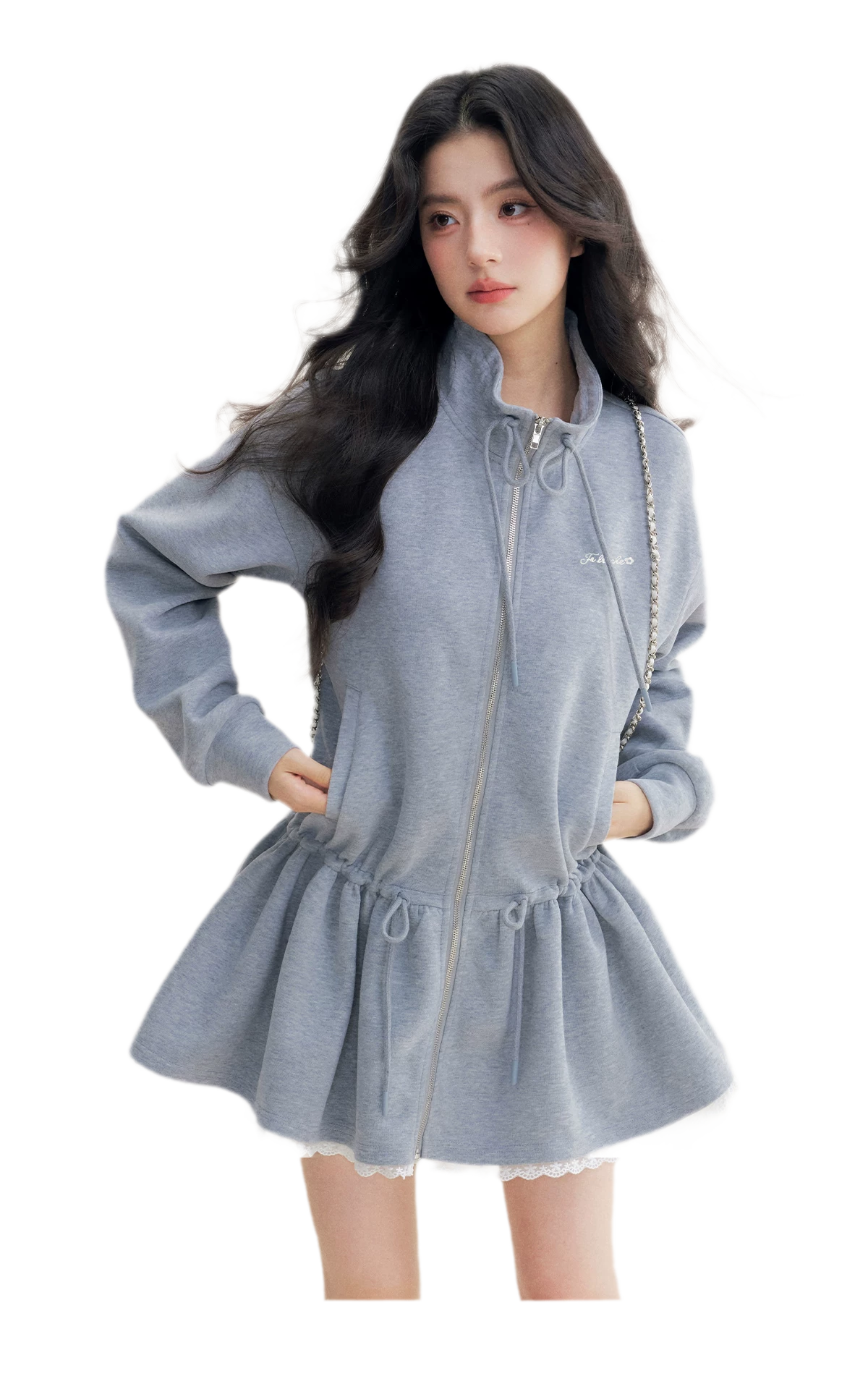 Contrast-Trim Drawstring Sweatshirt Dress