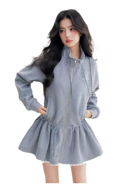 Contrast-Trim Drawstring Sweatshirt Dress