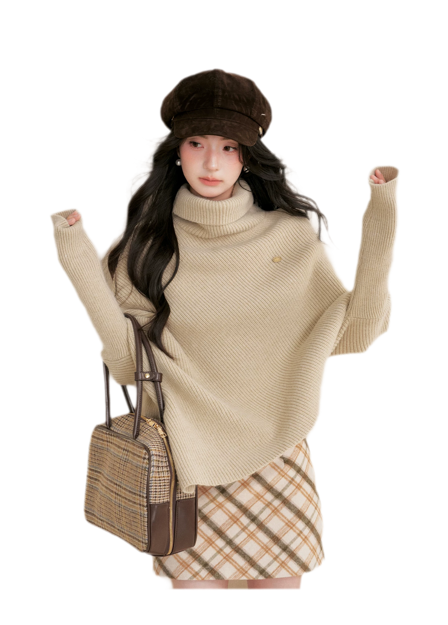 High Neck Poncho Sweater