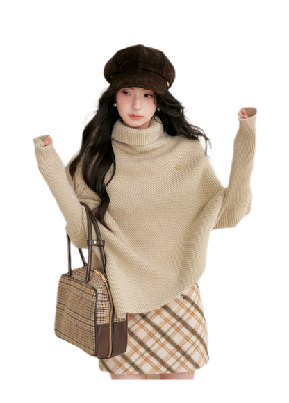 High Neck Poncho Sweater