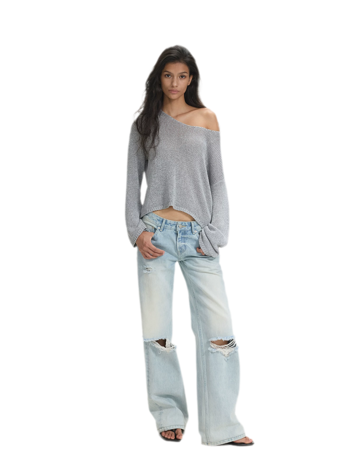 Openwork One-Shoulder Knit Top