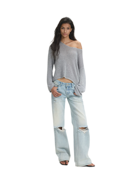 Openwork One-Shoulder Knit Top