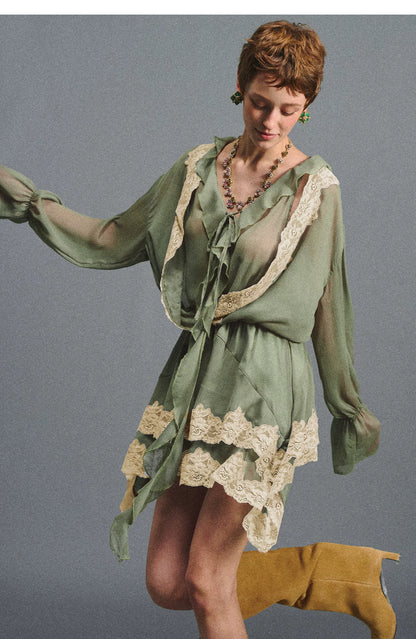 Vintage Moss Green Lace Dress