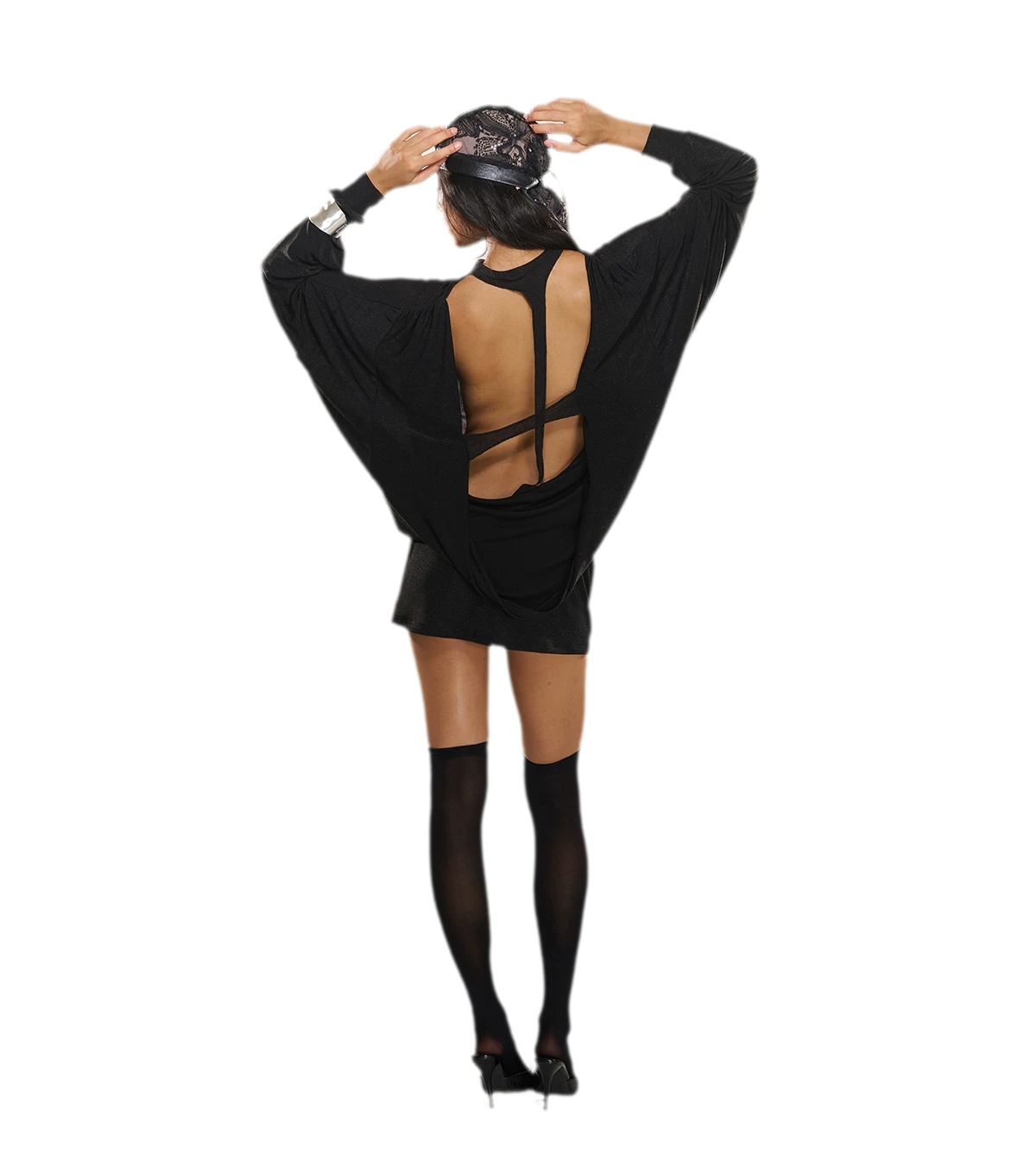 Rhinestone Open-Back Batwing Dress