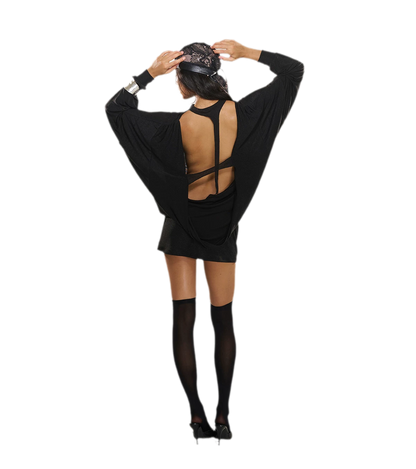 Rhinestone Open-Back Batwing Dress