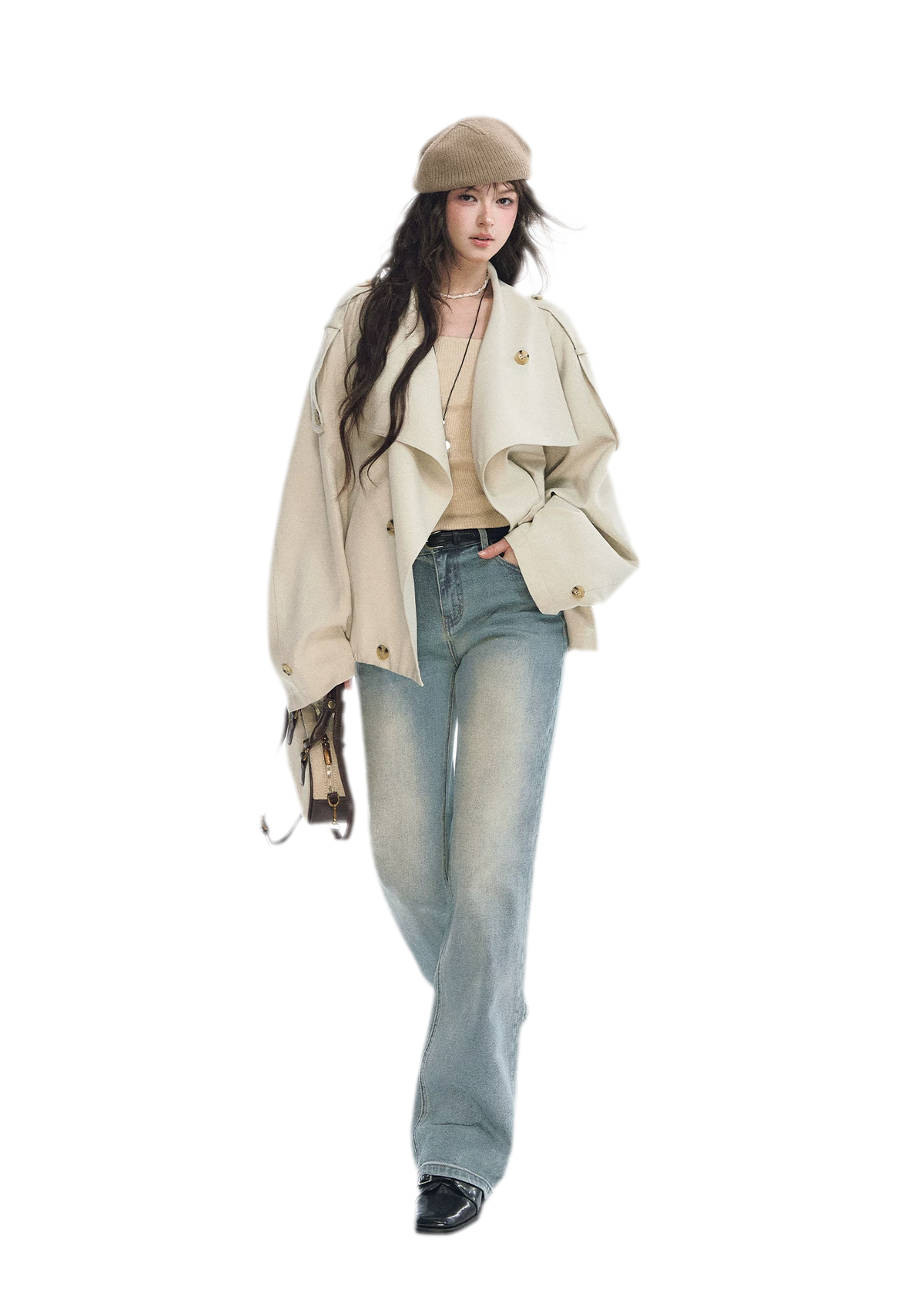 Relaxed Double-Breasted Short Trench