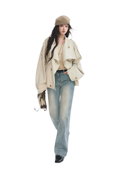 Relaxed Double-Breasted Short Trench