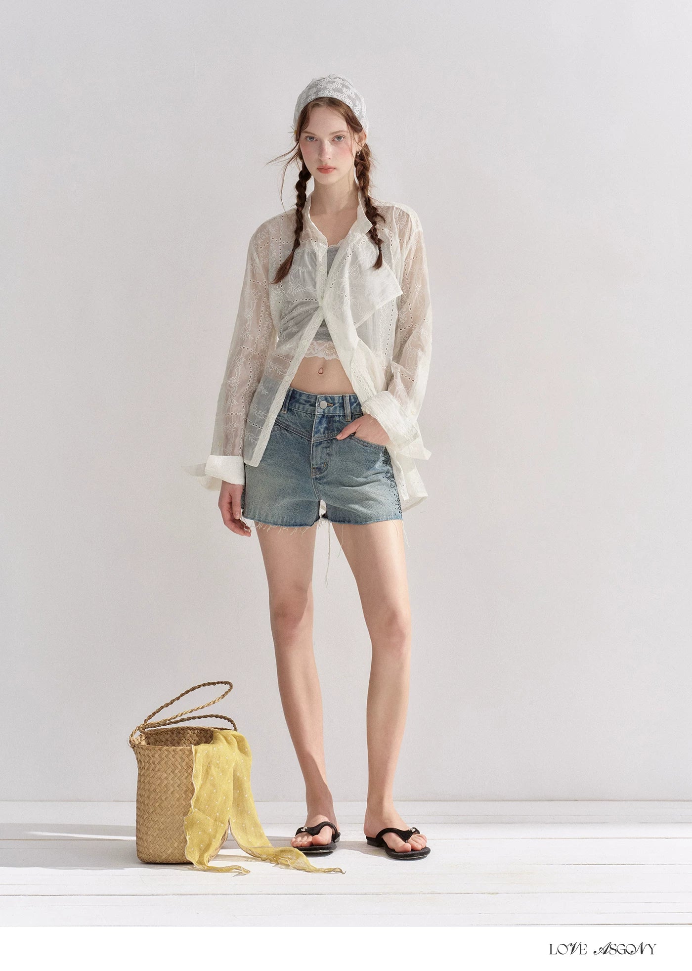 Vintage Washed Blue Rhinestone Denim Shorts