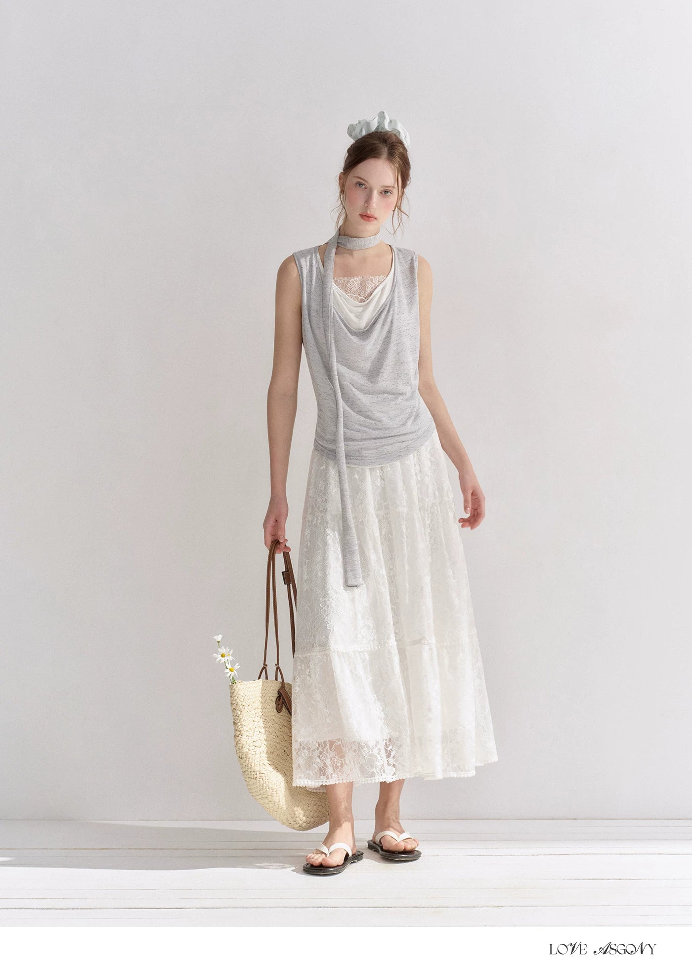Draped Neckline Lace Patchwork Vest