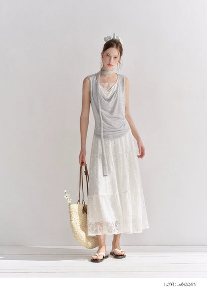 Draped Neckline Lace Patchwork Vest