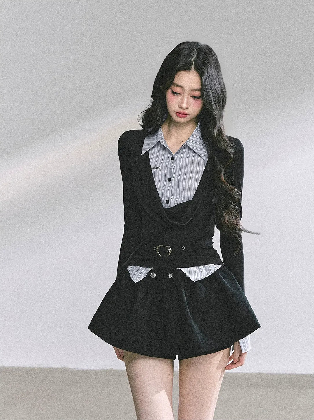 Striped Faux-Layer Long-Sleeve Tee