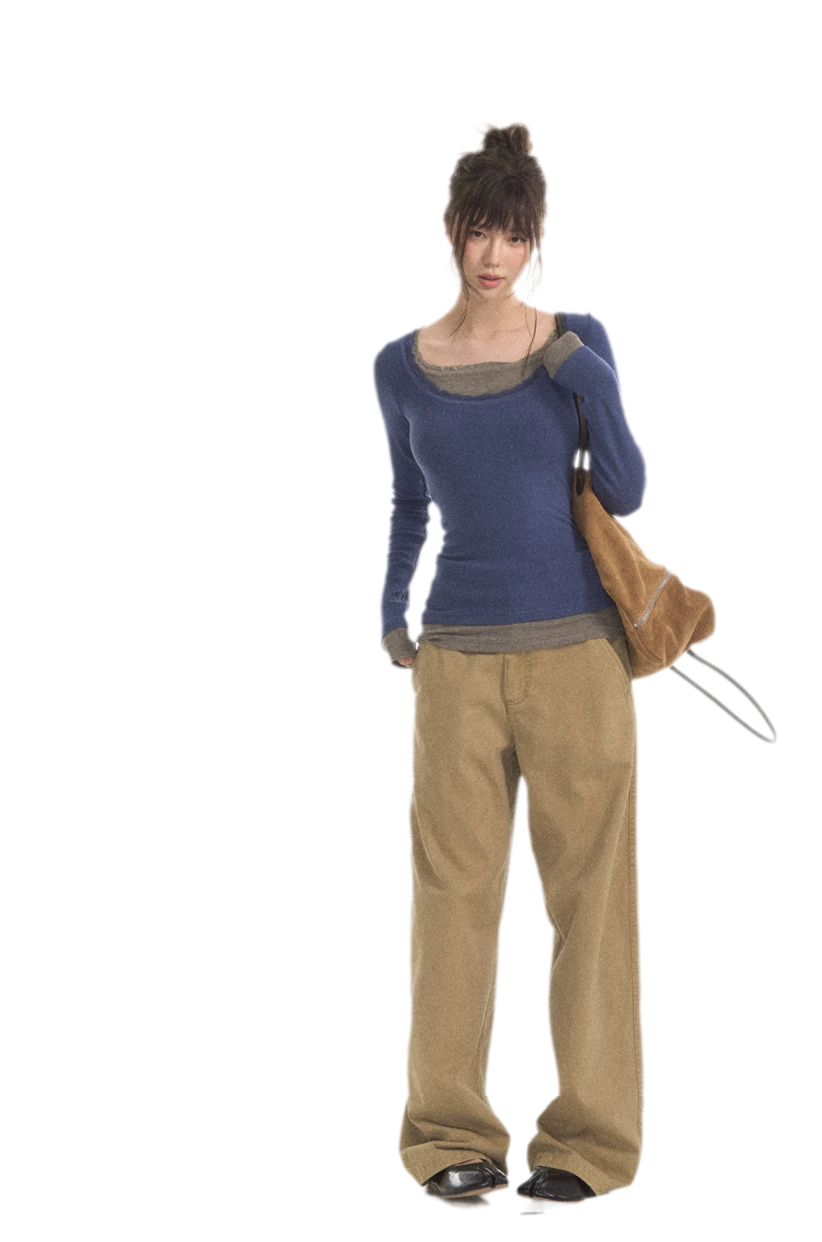 Mehrlagiges Stricktop mit Spitzenbesatz