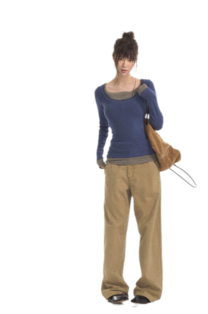 Mehrlagiges Stricktop mit Spitzenbesatz