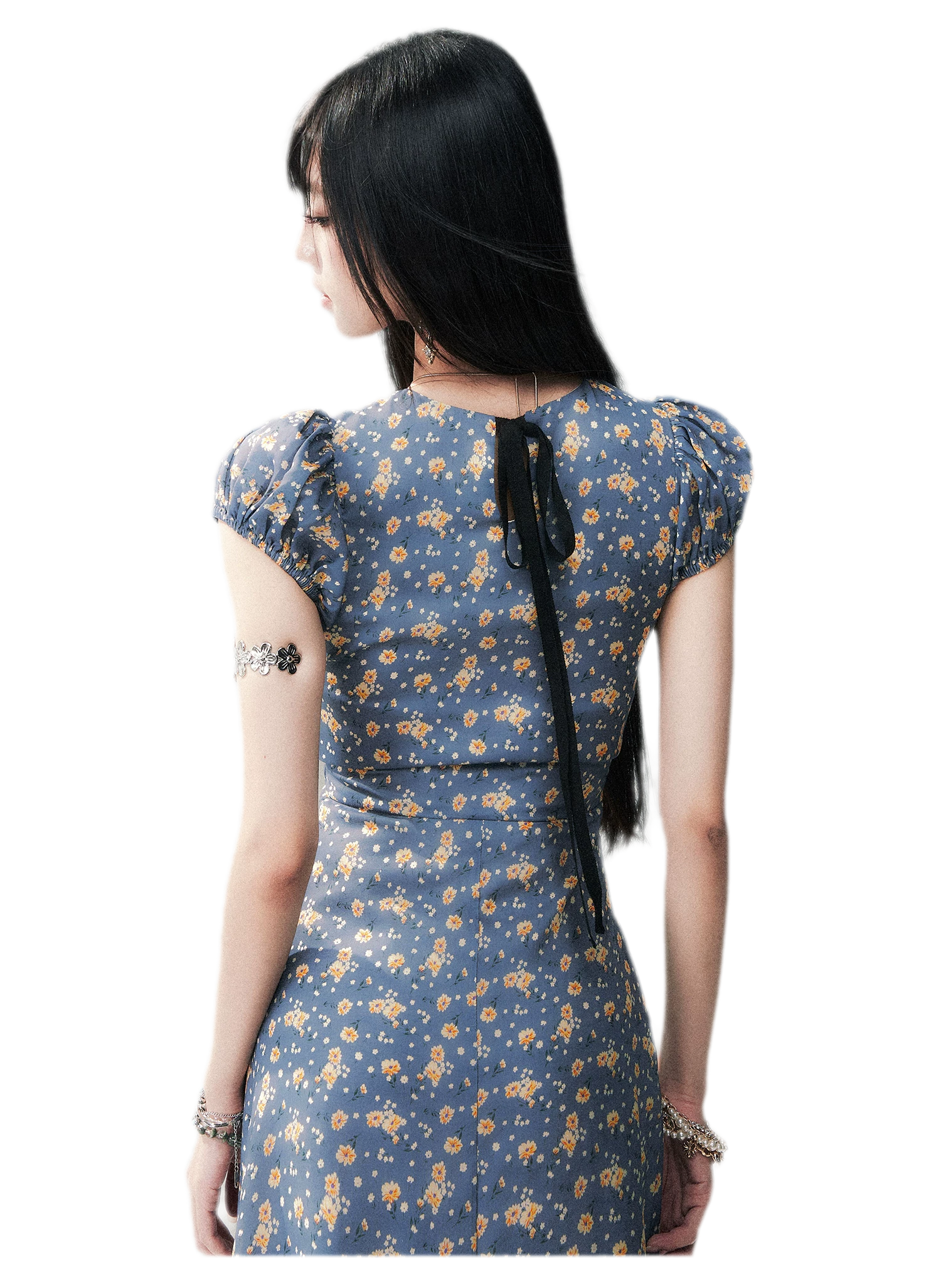 Blue Floral Tencel Dress