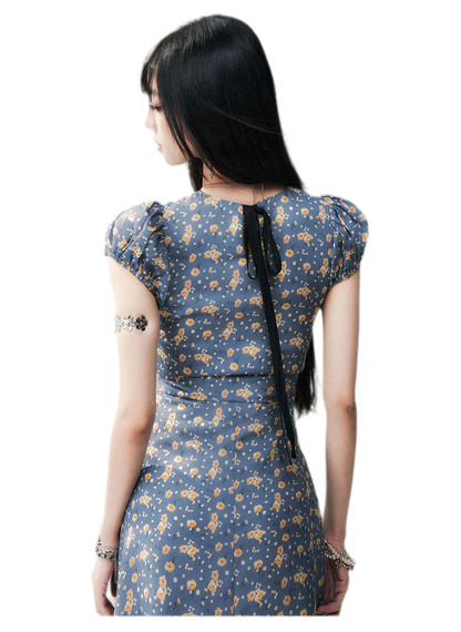 Blue Floral Tencel Dress