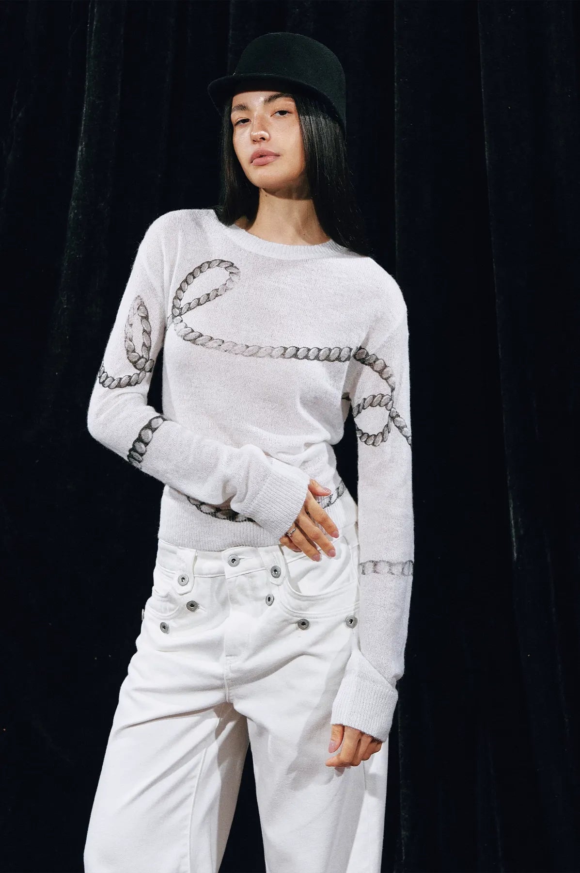 Mohair Wool Sweater with Irregular Chain Print