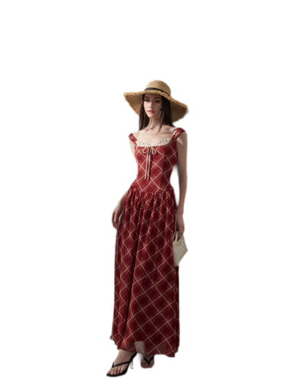 Plaid Tie-Front Maxi Dress