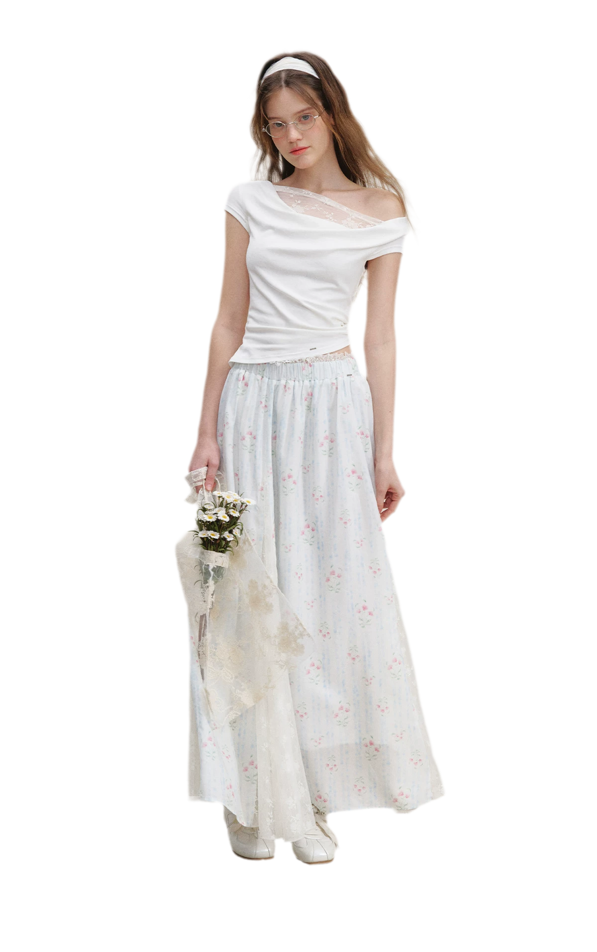 Asymmetric Lace Short Sleeve T-Shirt