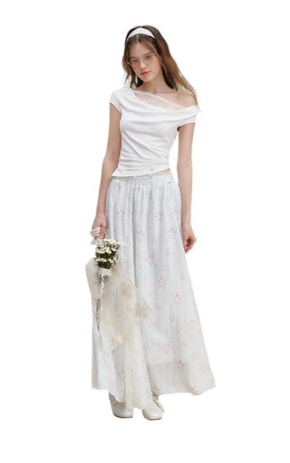 Asymmetric Lace Short Sleeve T-Shirt