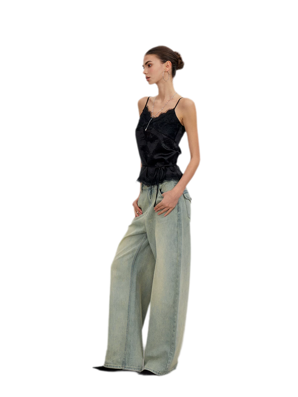 Lace Tie Waist Satin Camisole