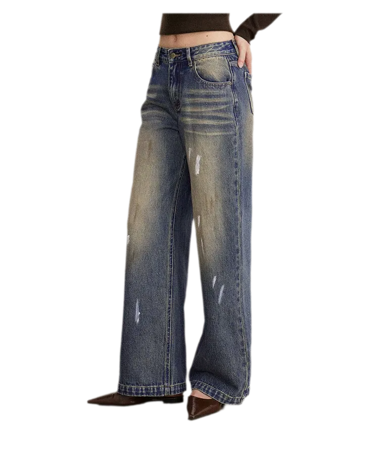 Washed Paint-Splatter Wide-Leg Jeans