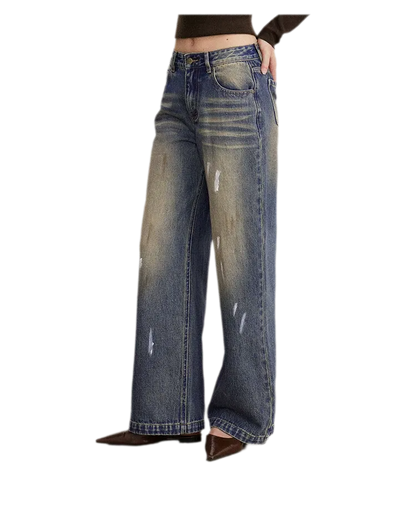 Washed Paint-Splatter Wide-Leg Jeans