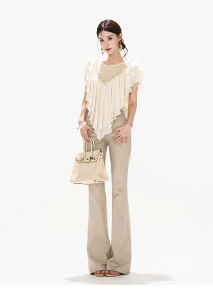 Slim Fit Flared Cotton Blend Pants