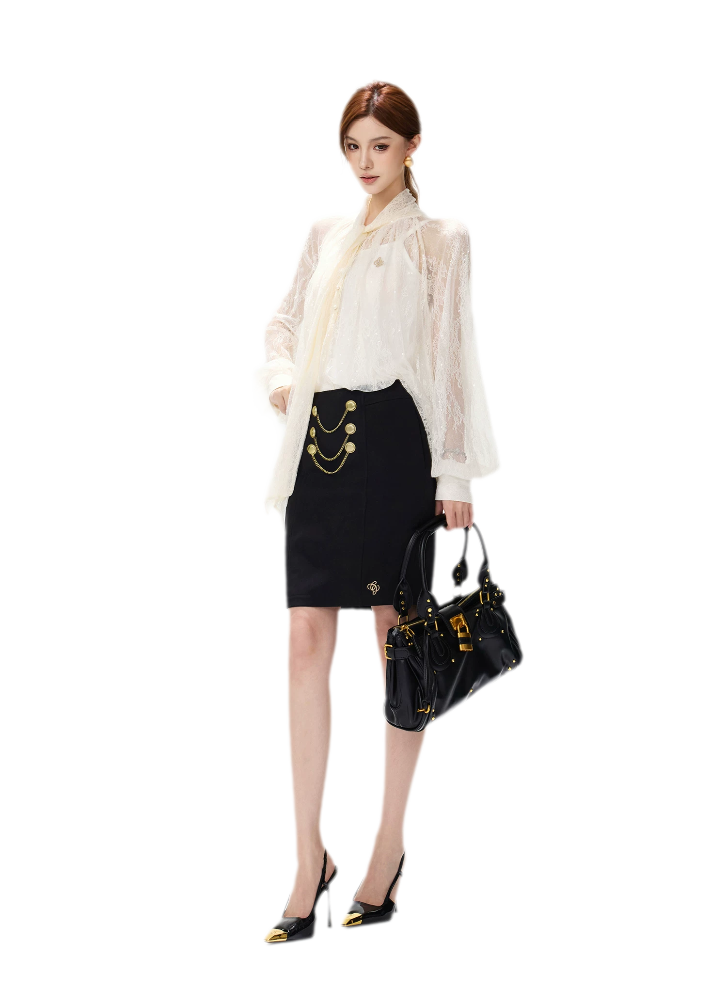 Sequin Lace Ribbon Blouse
