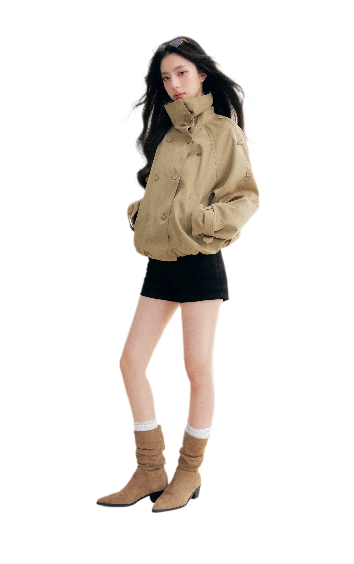 Oversized Cropped Double-Breasted Trench Coat