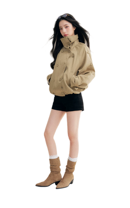 Oversized Cropped Double-Breasted Trench Coat