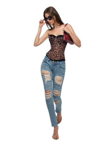 Leopard Mesh Corset Top