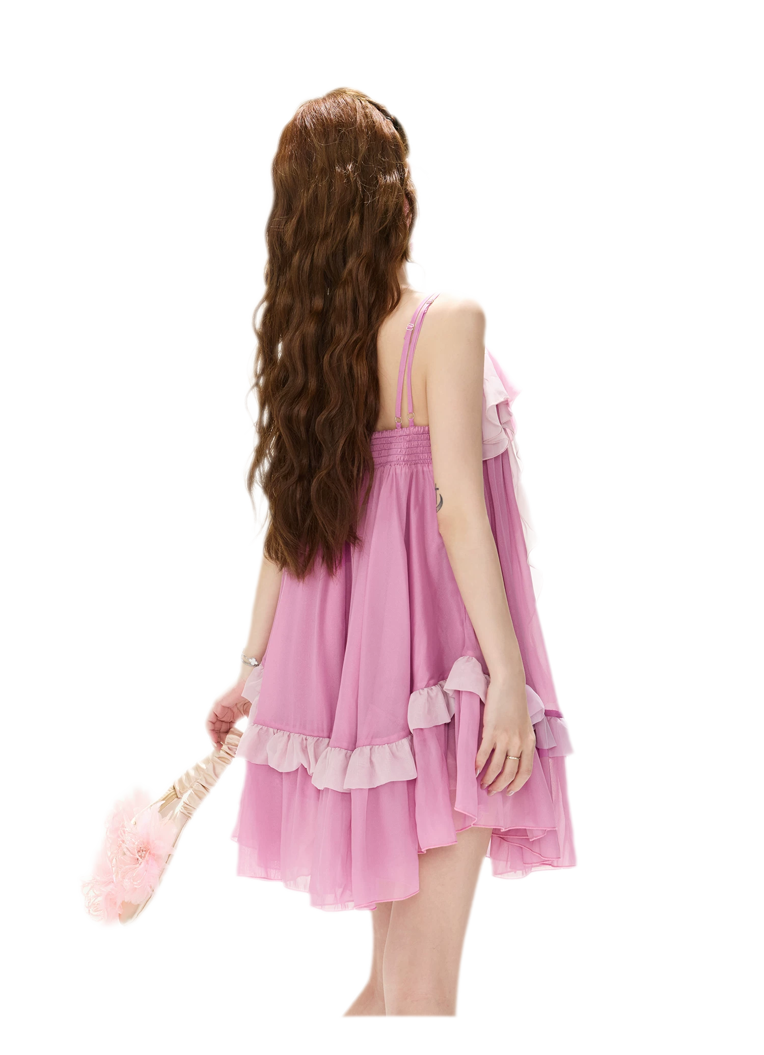 CYNR Romantic Contrast Chiffon Dress – view 16