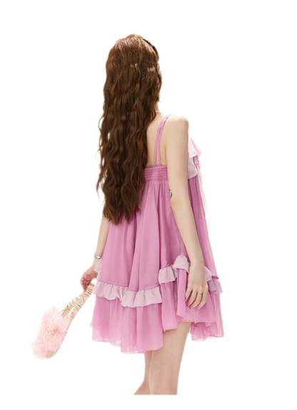 CYNR Romantic Contrast Chiffon Dress – view 16