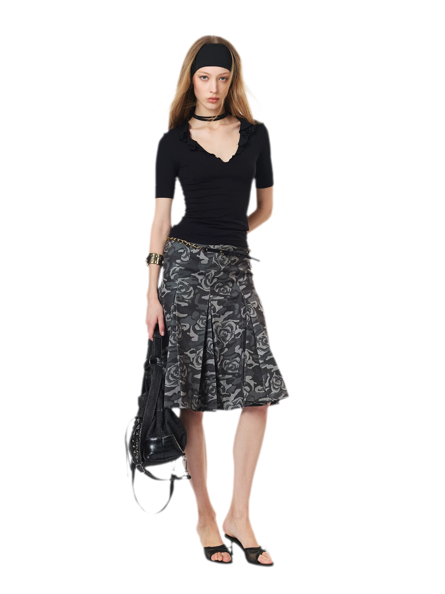 Low Waist Pleated A-Line Skirt
