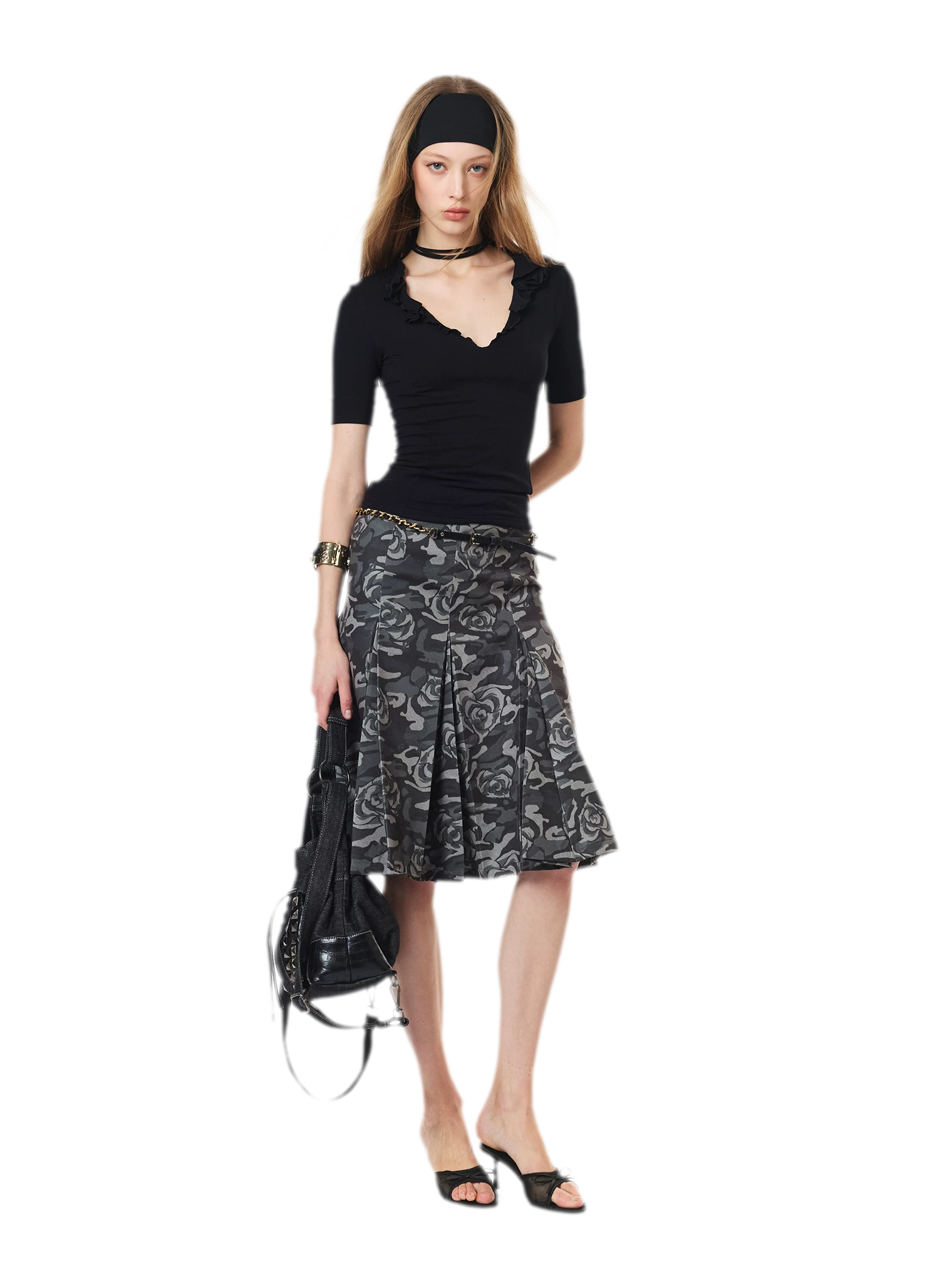 Low Waist Pleated A-Line Skirt